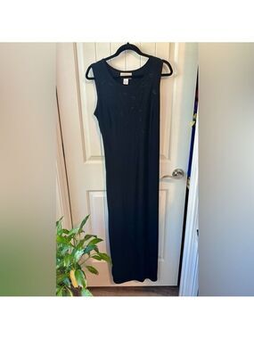 Studio Works Black Slinky Maxi Shift Dress with 17” Side Slits.  size Medium